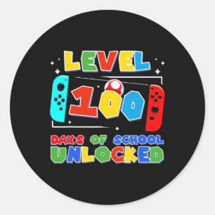 Level 100 Days Of School Unlocked Boys Girls Kids  Classic Round Sticker