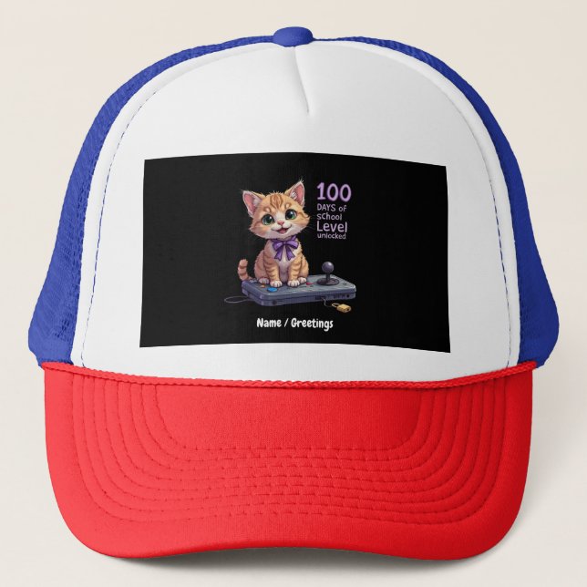 Level 100 Days of School Unlocked Celebrate Trucker Hat (Front)