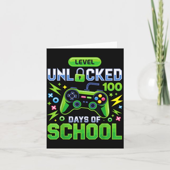 Level 100 Days Of School Unlocked Funny Video Game Card (Front)