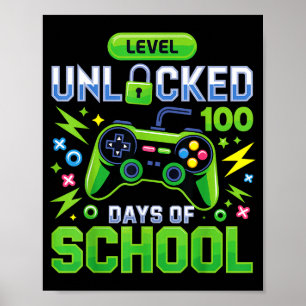 Level 100 Days Of School Unlocked Funny Video Game Poster