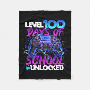 Level 100 Days Of School Unlocked Gamer Boy Girl V Fleece Blanket