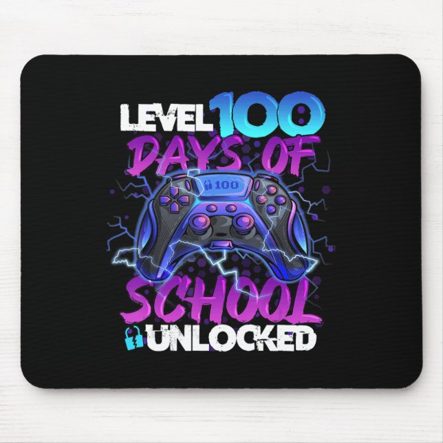 Level 100 Days Of School Unlocked Gamer Boy Girl V Mouse Mat (Front)