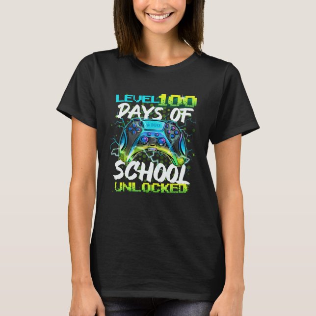Level 100 Days Of School Unlocked Gamer Boy Girl V T-Shirt (Front)