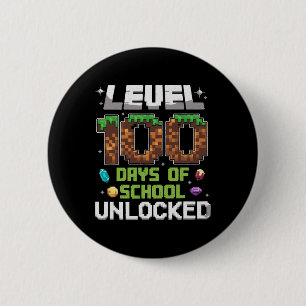 Level 100 Days Of School Unlocked Gamer Boy Kids 1 6 Cm Round Badge
