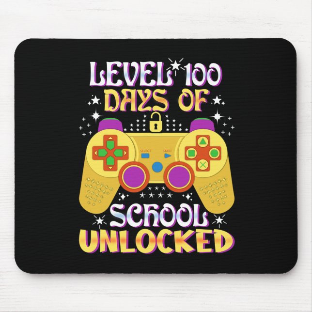Level 100 Days Of School Unlocked Gamer Fun  Mouse Mat (Front)