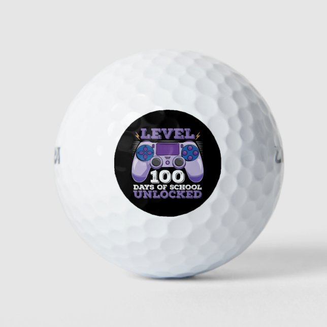 Level 100 Days Of School Unlocked Gamer Gaming Golf Balls (Front)