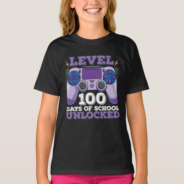 Level 100 Days Of School Unlocked Gamer Gaming T-Shirt (Front)