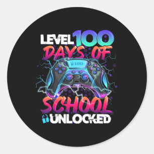 Level 100 Days Of School Unlocked Gamer Kids Video Classic Round Sticker
