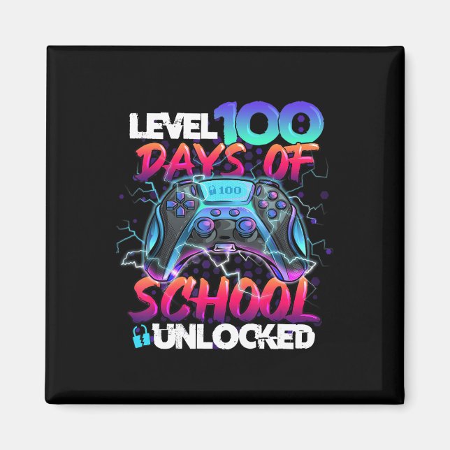Level 100 Days Of School Unlocked Gamer Kids Video Magnet (Front)