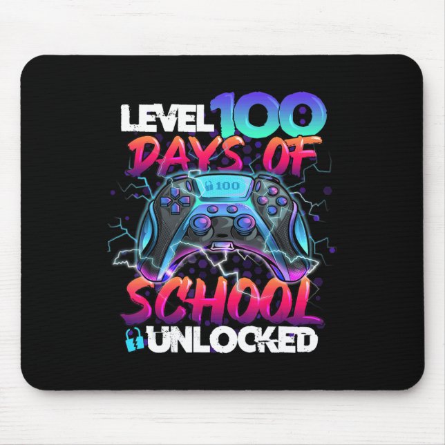 Level 100 Days Of School Unlocked Gamer Kids Video Mouse Mat (Front)