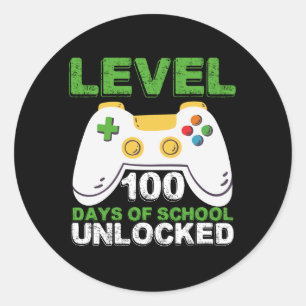 Level 100 Days Of School Unlocked Gamer Video Game Classic Round Sticker