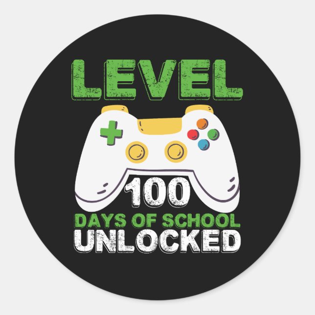 Level 100 Days Of School Unlocked Gamer Video Game Classic Round Sticker (Front)