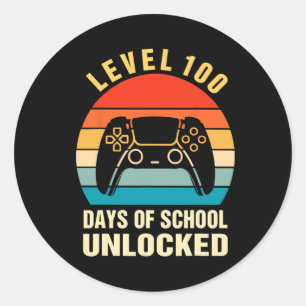 Level 100 Days Of School Unlocked Gamer Video Game Classic Round Sticker