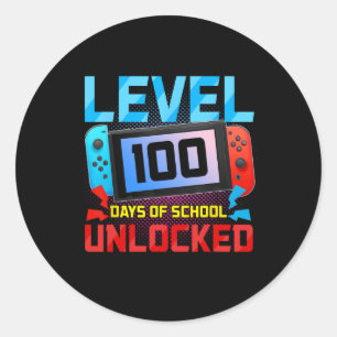 Level 100 Days Of School Unlocked Gamer Video Game Classic Round Sticker