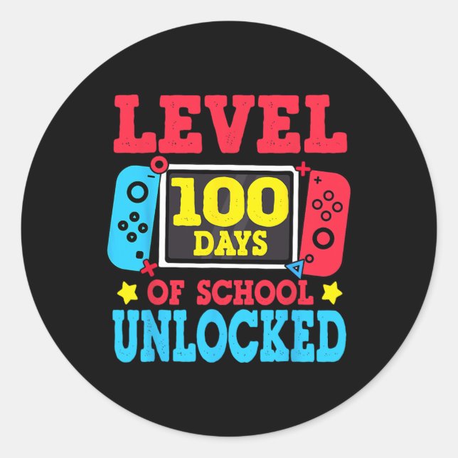 Level 100 Days Of School Unlocked Gamer Video Game Classic Round Sticker (Front)