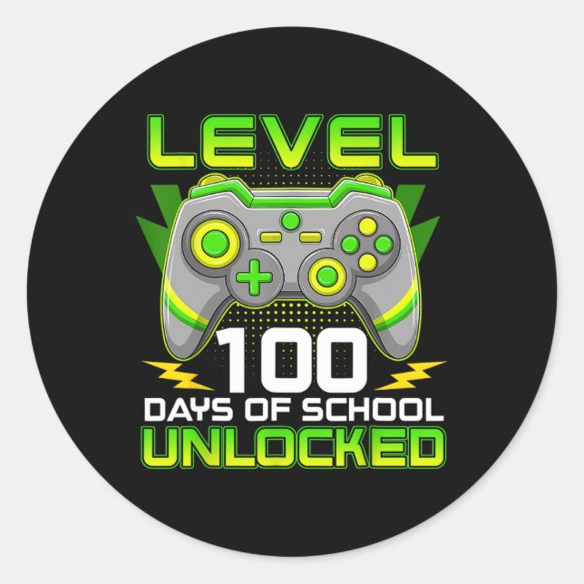 Level 100 Days Of School Unlocked Gamer Video Game Classic Round Sticker (Front)