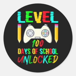 Level 100 Days Of School Unlocked Gamer Video Game Classic Round Sticker