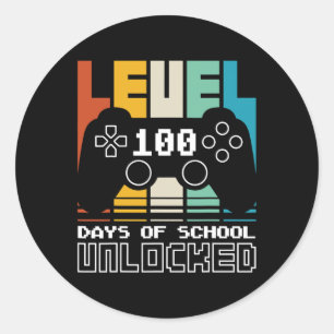 Level 100 Days Of School Unlocked Gamer Video Game Classic Round Sticker
