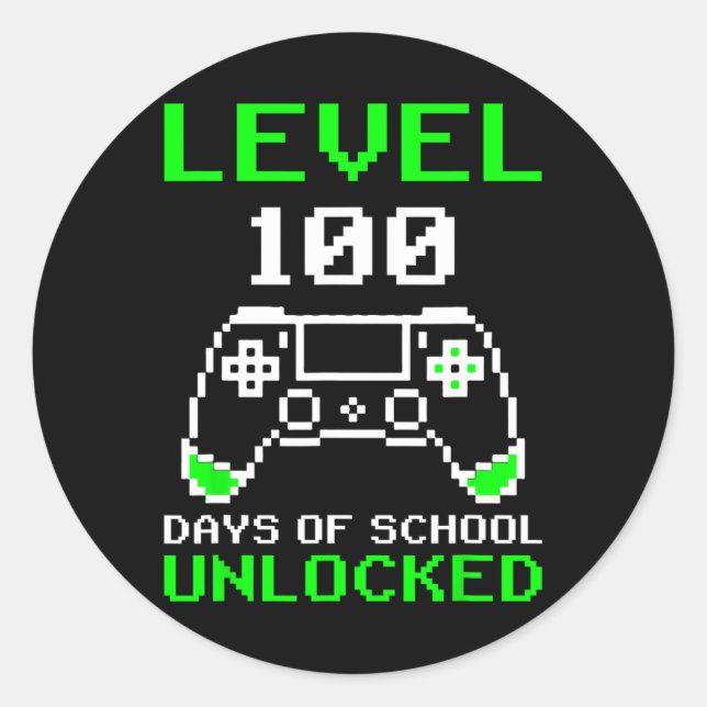 Level 100 Days Of School Unlocked Gamer Video Game Classic Round Sticker (Front)