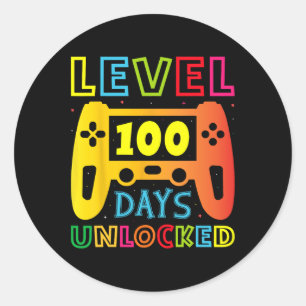 Level 100 Days Of School Unlocked Gamer Video Game Classic Round Sticker