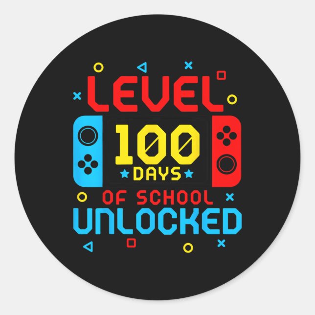 Level 100 Days Of School Unlocked Gamer Video Game Classic Round Sticker (Front)