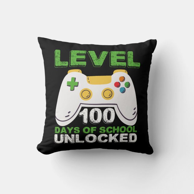 Level 100 Days Of School Unlocked Gamer Video Game Cushion (Front)