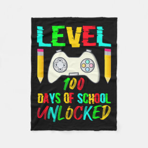 Level 100 Days Of School Unlocked Gamer Video Game Fleece Blanket