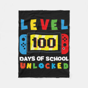 Level 100 Days Of School Unlocked Gamer Video Game Fleece Blanket