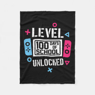 Level 100 Days Of School Unlocked Gamer Video Game Fleece Blanket