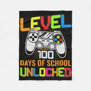 Level 100 Days Of School Unlocked Gamer Video Game Fleece Blanket