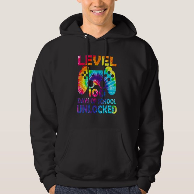 Level 100 Days Of School Unlocked Gamer Video Game Hoodie (Front)