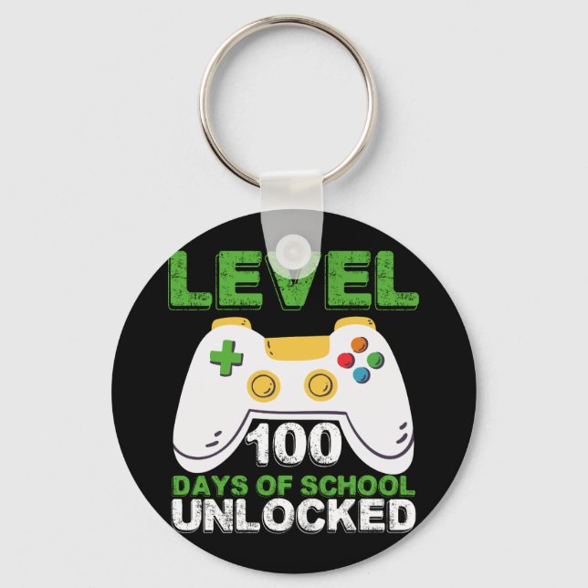 Level 100 Days Of School Unlocked Gamer Video Game Key Ring (Front)