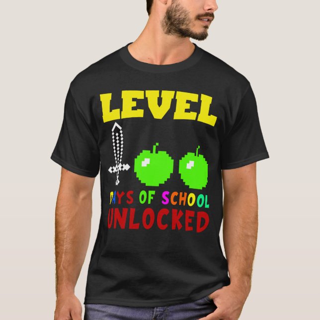 Level 100 Days Of School Unlocked Gamer Video Game T-Shirt (Front)
