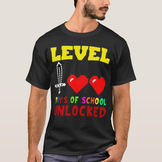 Level 100 Days Of School Unlocked Gamer Video Game T-Shirt (Front)