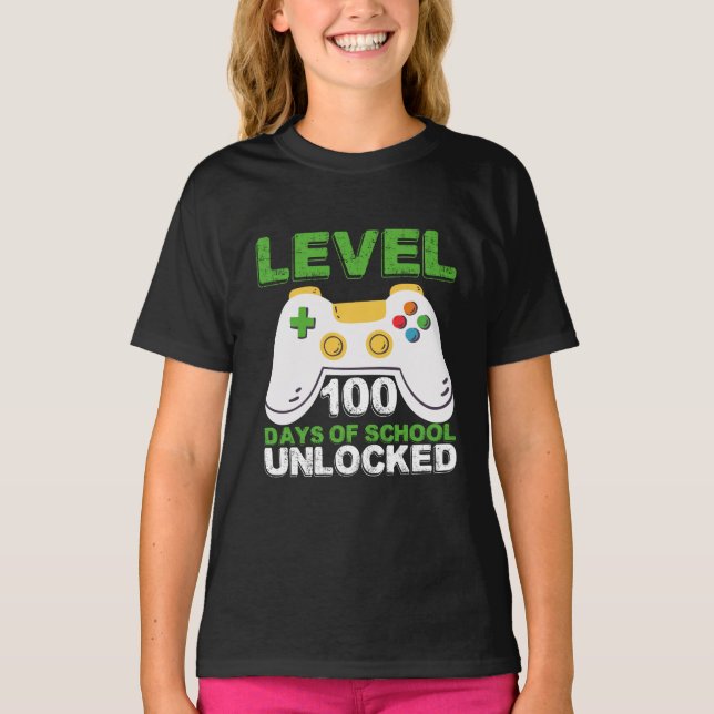 Level 100 Days Of School Unlocked Gamer Video Game T-Shirt (Front)