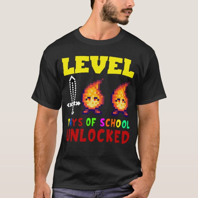 Level 100 Days Of School Unlocked Gamer Video Game T-Shirt (Front)