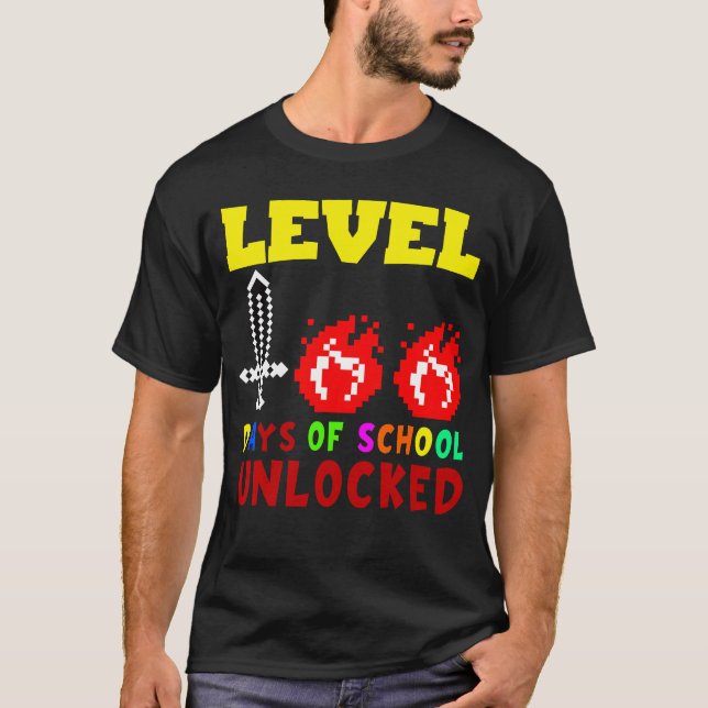 Level 100 Days Of School Unlocked Gamer Video Game T-Shirt (Front)