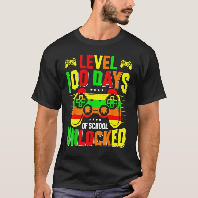 Level 100 Days Of School Unlocked Gamer Video Game T-Shirt (Front)