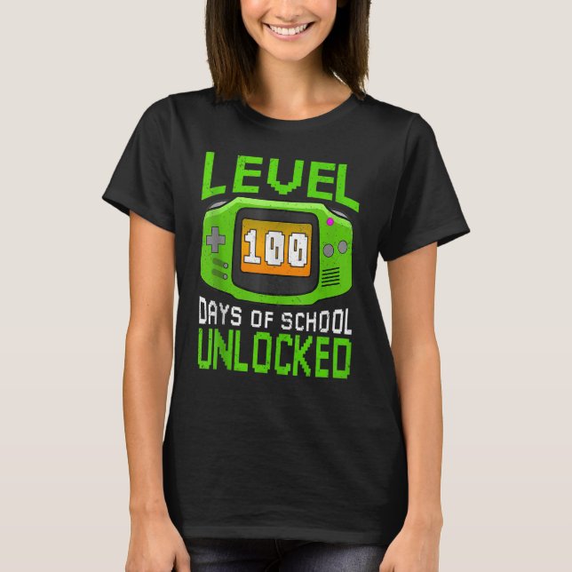 Level 100 Days Of School Unlocked Gamer Video Game T-Shirt (Front)