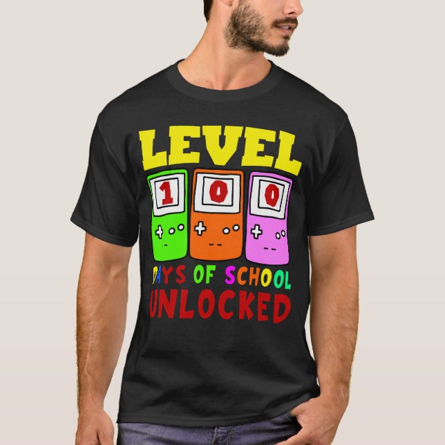 Level 100 Days Of School Unlocked Gamer Video Game T-Shirt (Front)