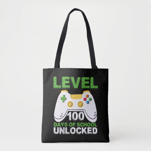 Level 100 Days Of School Unlocked Gamer Video Game Tote Bag (Front)