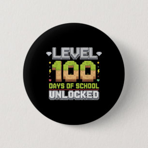 Level 100 Days Of School Unlocked Gaming Pixel 100 6 Cm Round Badge