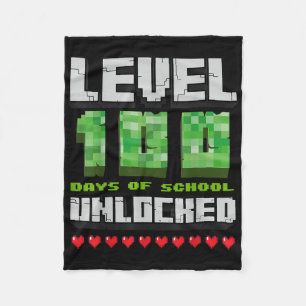 Level 100 Days Of School Unlocked Gaming Pixel 100 Fleece Blanket