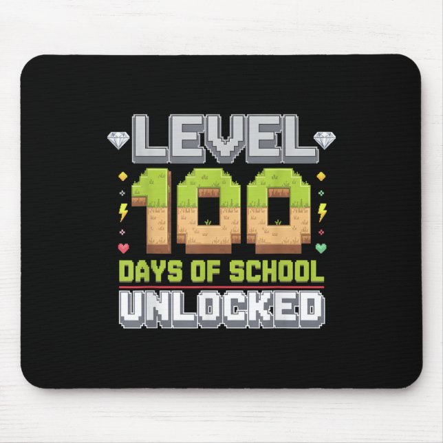 Level 100 Days Of School Unlocked Gaming Pixel 100 Mouse Mat (Front)