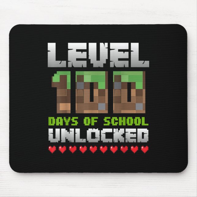 Level 100 Days Of School Unlocked Gaming Pixel 100 Mouse Mat (Front)