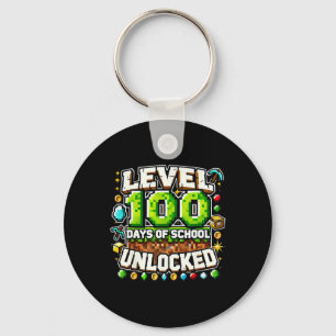 Level 100 Days Of School Unlocked Gaming Pixel Art Key Ring