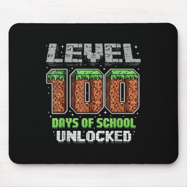 Level 100 Days Of School Unlocked Pixel Video Game Mouse Mat (Front)