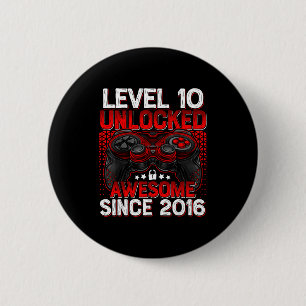 Level 10 Unlocked 10 Year Old Boys 10th Birthday B 6 Cm Round Badge