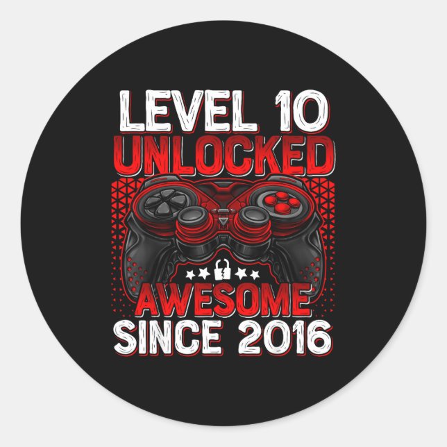 Level 10 Unlocked 10 Year Old Boys 10th Birthday B Classic Round Sticker (Front)