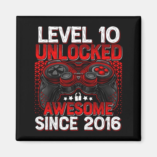 Level 10 Unlocked 10 Year Old Boys 10th Birthday B Magnet (Front)